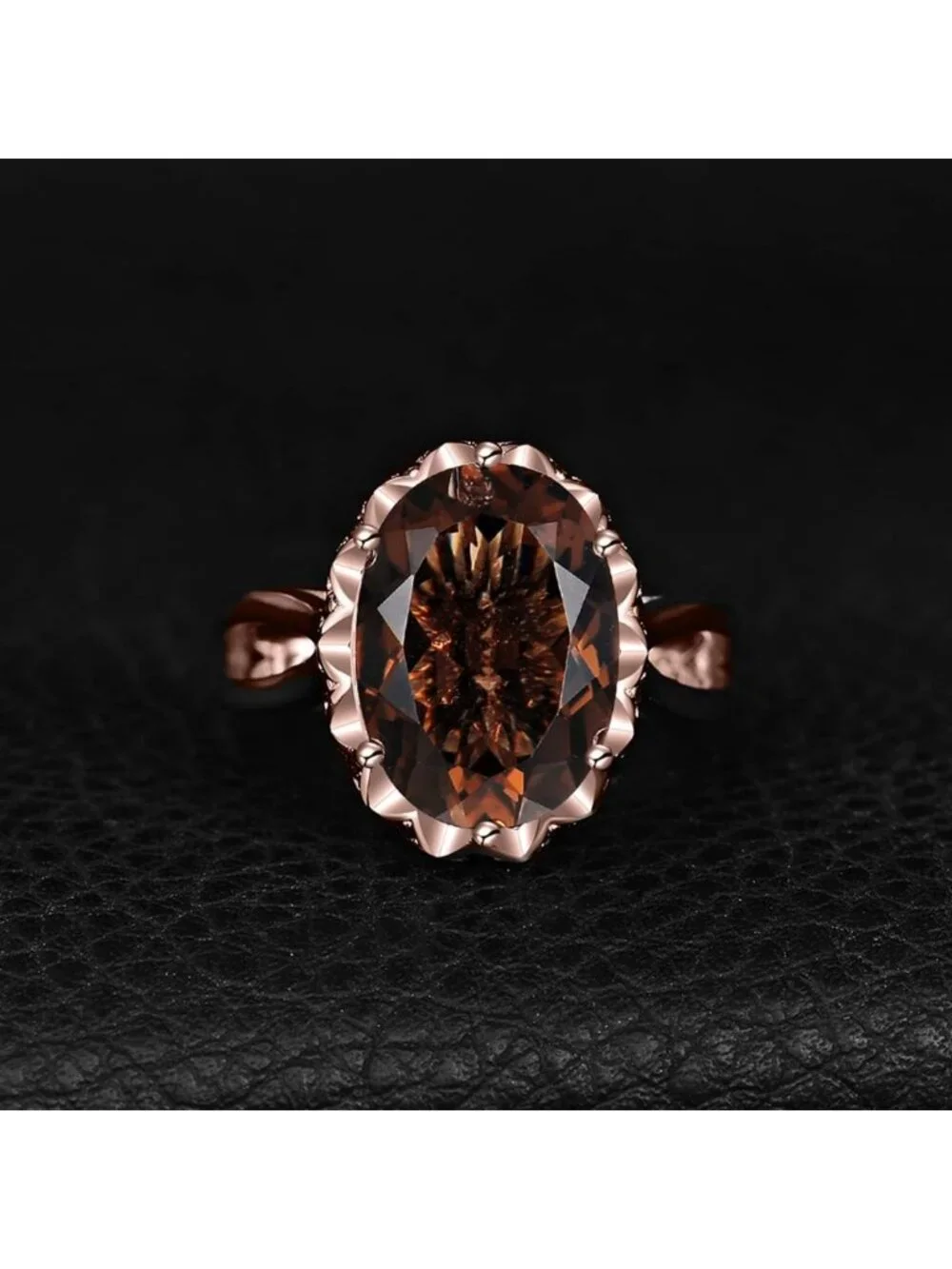 Stunning 5.7ct Oval Smoky Quartz Cocktail Ring, 14K Gold Plated Sterling Silver
